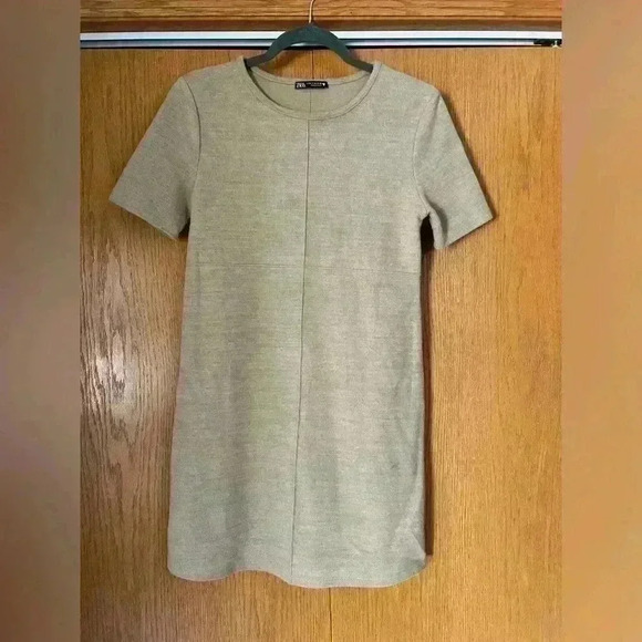 Zara Tan Knit Short Sleeve Mini Dress Medium - Picture 2 of 6